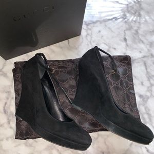 ❌SOLD❌ Gucci Black Suede Wedge Heels Sz 7 1/2